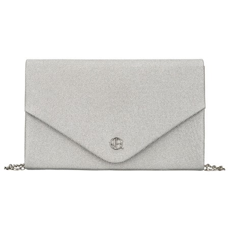 Brokat-Damen-Clutch in Silberfarbe an einer eleganten Kette hängend - Rovicky