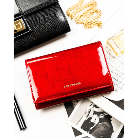 Lackierte, rote Damen-Geldbörse aus Leder mit Druckknopfverschluss - Peterson