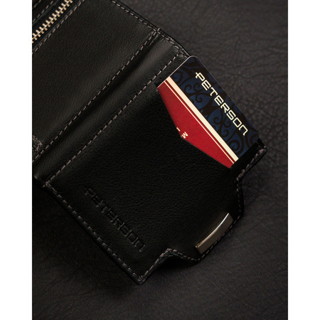 Herren Geldbörse klein hochformat schwarz aus Leder mit Druckknopf – Peterson