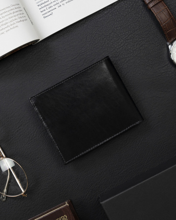 Herren Geldbörse Querformat mit silbernem Akzent aus Glattleder – Rovicky