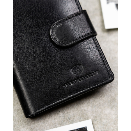 Herren-Geldbörse aus echtem Leder in Schwarz, Modell mit Druckknopfverschluss – Peterson