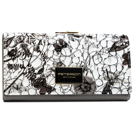 Große, horizontale Damen Geldbörse aus Echtleder mit Druckknopf und Bügelverschluss – Peterson