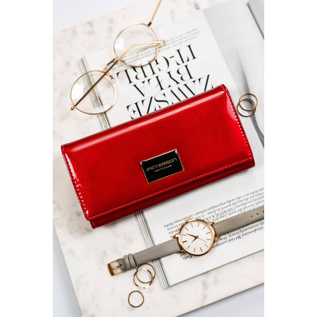 Rote Damen Geldbörse mit Münzfach und Druckknopf – Peterson