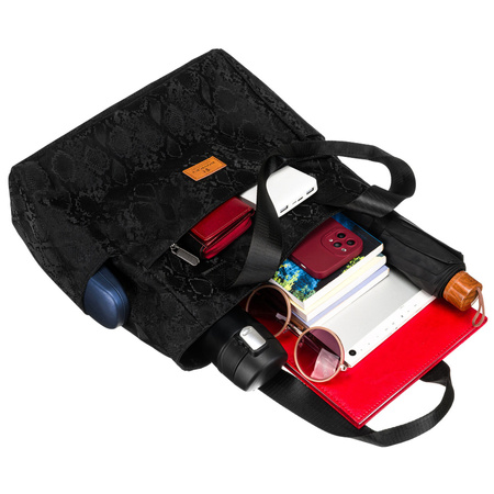 Schwarzer Damen-Shopper aus Polyester, aufgehängt an bequemen Griffen – Rovicky