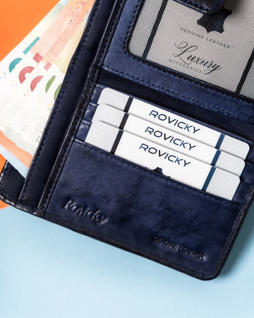 Marineblaue Damen Geldbörse für Dokumente und Karten mit RFID – Rovicky