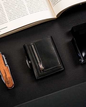 Kleine Herren Geldbörse hochformat schwarz aus Leder mit Druckknopf – Peterson