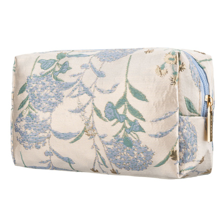 Kosmetiktasche aus Polyester in Hellblau, einteilig und mit Blumenmuster verziert - Peterson