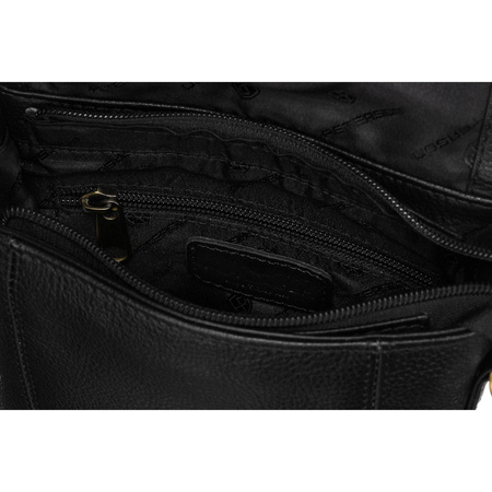 Schwarze Herren-Umhängetasche aus Naturleder mit Reißverschluss und Druckknöpfen - Peterson