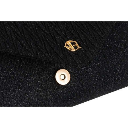 Schwarze Damen Clutch mit Fischgrätmuster und Kettenträger – Rovicky