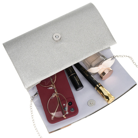 Silberne, elegante Damenhandtasche aus synthetischem Stoff mit Magnetverschluss – Rovicky