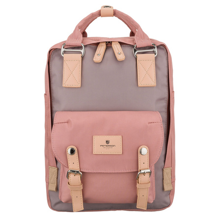 Rosa-grauer Damenrucksack aus Polyester und Öko-Leder, mit einem Fach - Peterson