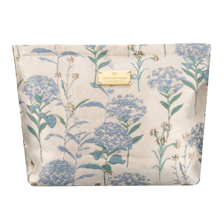 Kosmetiktasche aus synthetischem Material in blau-beiger Farbe mit Blumen verziert – Peterson