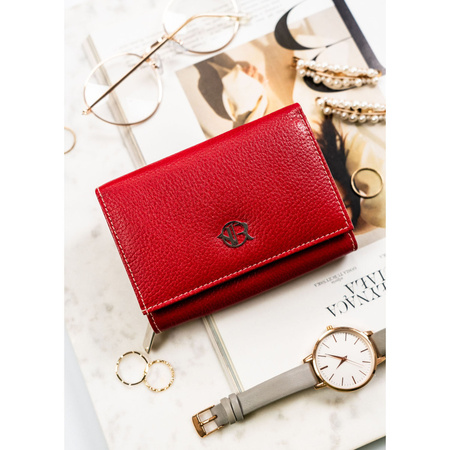 Rote Damen Geldbörse aus Leder mit Druckknopf – Rovicky