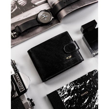 Große, horizontale Herren-Geldbörse aus echtem Leder in Schwarz – Peterson