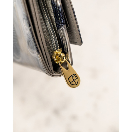 Geräumige Damen Geldbörse aus echtem Leder in Silber mit Druckknopf – Peterson