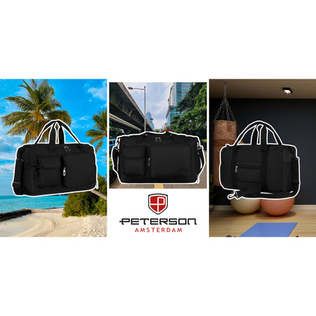 Schwarze Sport-Reisetasche aus Polyester mit Schultergurt – Peterson