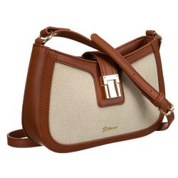 Damen Umhängetasche in Beige-Braun aus Echtleder und Polyamid-Canvas – Peterson