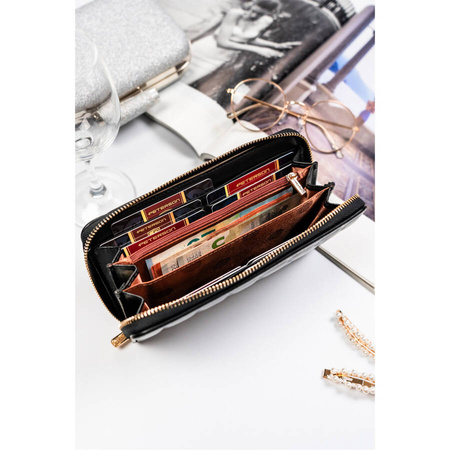 Modische Damen-Geldbörse mit Reißverschluss, goldenen Beschlägen und gesteppter Textur – Peterson