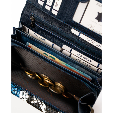 Horizontale Damen Geldbörse aus echtem und Öko-Leder mit Schlangenprägung – 4U Cavaldi