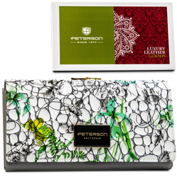 Mehrfarbige, horizontale Damen Geldbörse aus Echtleder mit Blumenmuster – Peterson