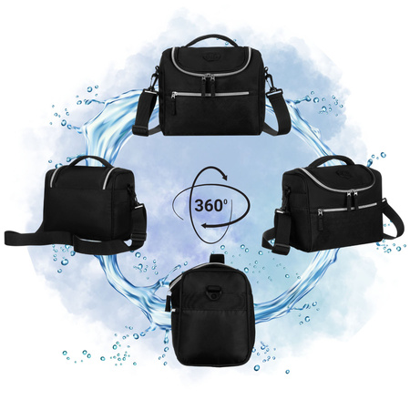 Schwarze, praktische Reise-Kulturtasche aus synthetischem Stoff mit passendem Gürtel – Peterson