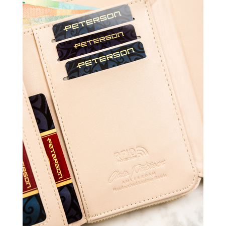 Damen-Geldbörse aus beigem, lackiertem Öko-Leder – Peterson