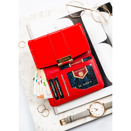 Rote, horizontale Damen-Geldbörse aus lackiertem Öko-Leder - Peterson