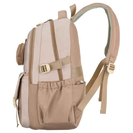 Praktischer Schulrucksack aus Polyester in Beige mit einer zusätzlichen Tasche und Platz für eine Trinkflasche - Peterson