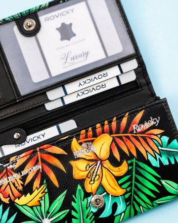 Große Damen Geldbörse aus Leder mit Druckknopf – Rovicky