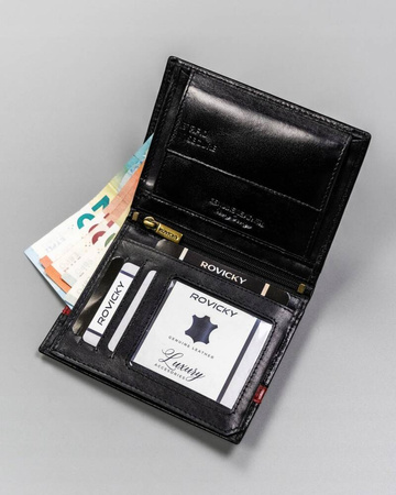 Große Herren Geldbörse aus Leder mit RFID-System ohne Außenverschluss – Rovicky