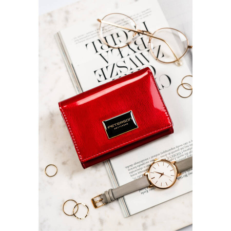 Lackierte Damen-Geldbörse aus Leder mit Druckknopf in Rot - Peterson