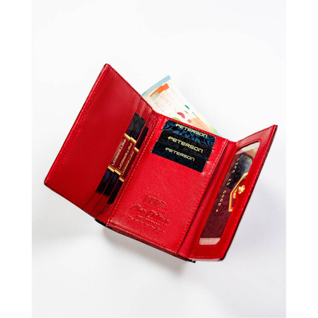 Kompakte, rote Damen Geldbörse aus lackiertem Echtleder – Peterson