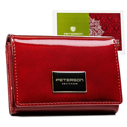 Damen-Geldbörse aus Leder, rot, mit Druckknopfverschluss – Peterson