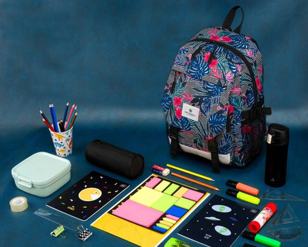 Sportlicher Schulrucksack mit Pflanzenmuster und Fronttasche – Peterson