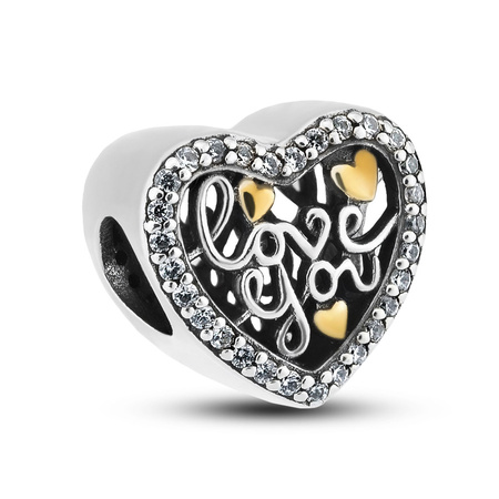 Silberner Charm Herz mit Zirkonia und Schriftzug für Modulararmband – Peterson