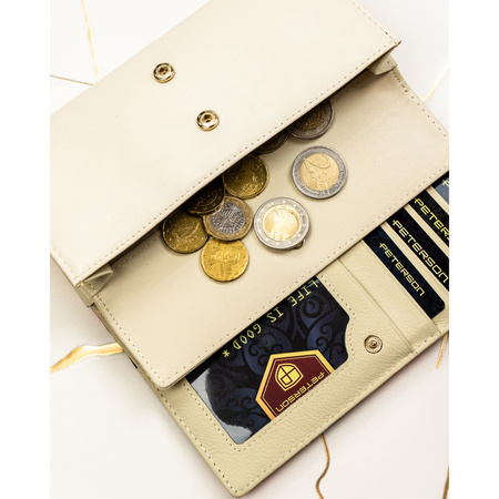 Elegante Damen-Geldbörse mit Blumenmuster aus Natur- und Öko-Leder mit Druckknopfverschluss - Peterson