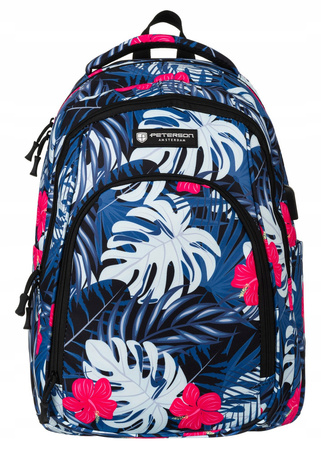 Polyesterrucksack mit Pflanzenmuster und großer Fronttasche – Peterson