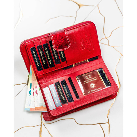Vertikale elegante Damen Geldbörse aus Leder in Rot mit Reißverschluss – Peterson