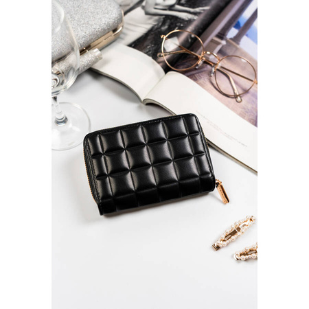 Gesteppte, schwarze Damen-Geldbörse aus Öko-Leder mit Druckknopf- und Reißverschluss – Peterson