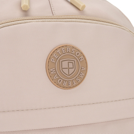 Beiger, modischer Schulrucksack aus Polyester, aufgehängt an verstellbaren Schultergurten – Peterson