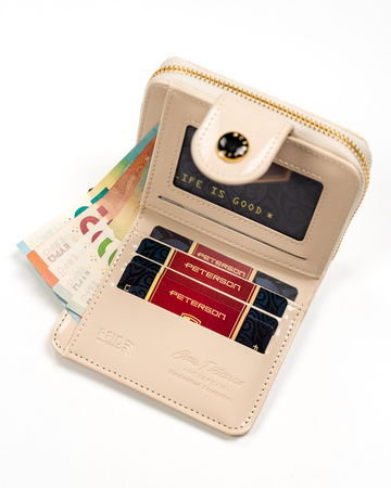 Kleine Damen Geldbörse aus Öko-Leder mit Druckknopf und Reißverschluss – Peterson