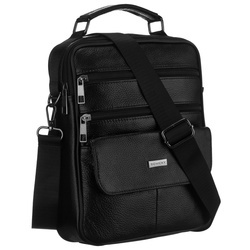 Praktische Herren-Umhängetasche aus Leder in Schwarz, ein Fach – Rovicky