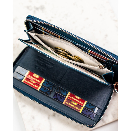 Damen-Geldbörse aus echtem und Öko-Leder in Navy, mit Reißverschluss - Peterson