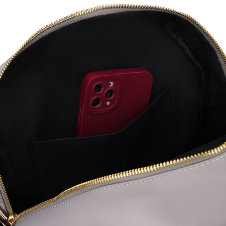 Grauer Damenrucksack aus Nylon und Öko-Leder mit Außentasche - Peterson