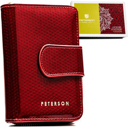 Damen-Geldbörse aus Leder mit Druckknopf in Rot – Peterson