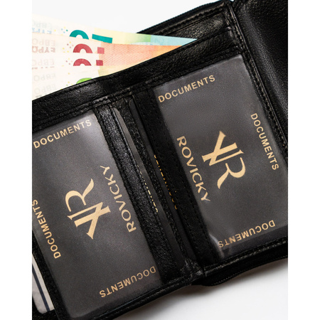 Modische schwarze Damen Geldbörse aus Leder mit Druckknopfverschluss – Rovicky