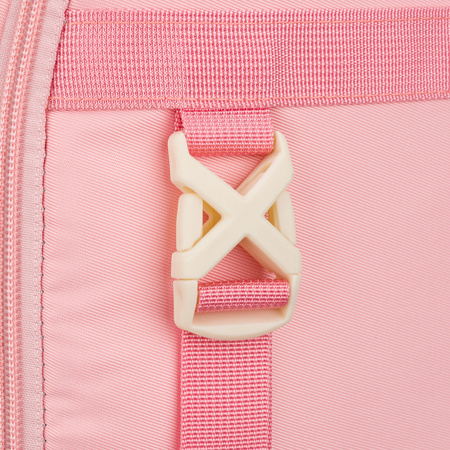 Modischer Schulrucksack aus Polyester in Rosa, an verstellbaren Trägern hängend - Peterson