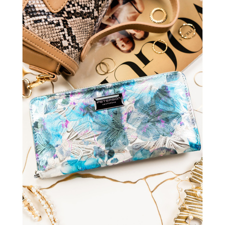 Damen-Geldbörse im Federmäppchen-Stil mit Blumenmuster und Reißverschluss – Peterson