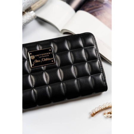 Modische Damen-Geldbörse mit Reißverschluss, goldenen Beschlägen und gesteppter Textur – Peterson