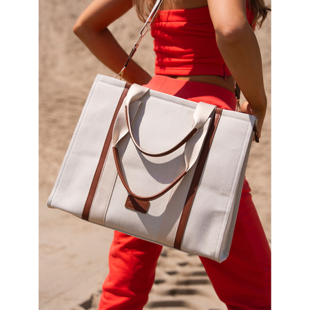 Modische Damen Shopper Tasche in Braun-Beige mit verstellbarem Gurt – Peterson